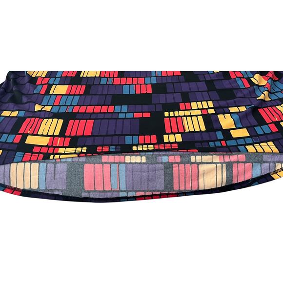 LULAROE SHORT SLV HI-LOW PULL-OVER RND NECK BLOUSE, WOMENS, M-YELL BLUE ORG PURP - Picture 9 of 11